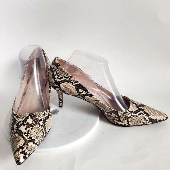 Tahari Kitten Heels Size 10 Snakeskin Tan Brown Pointed Toe Faux Leather Vegan - Picture 7 of 12